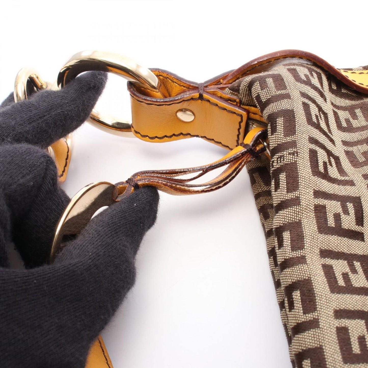 Fendi Handbag Chef Pocket Zucchino 8br464 Khaki/yellow Canvas Leather Zucchino