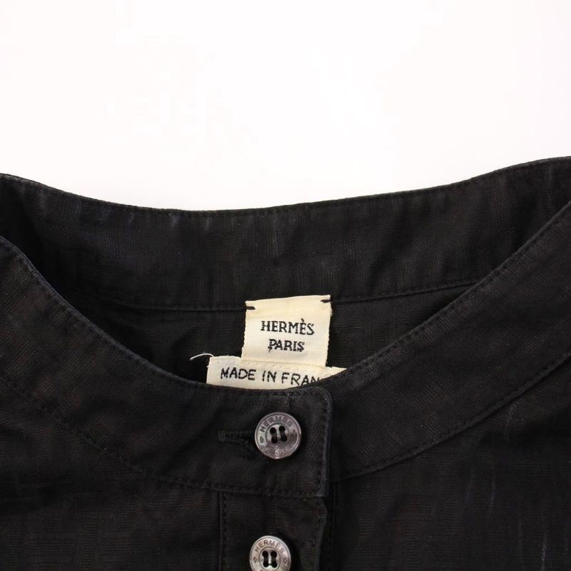 Hermes Shirt Dress Band Collar Short Sleeve Long Allover Pattern Pullover 36