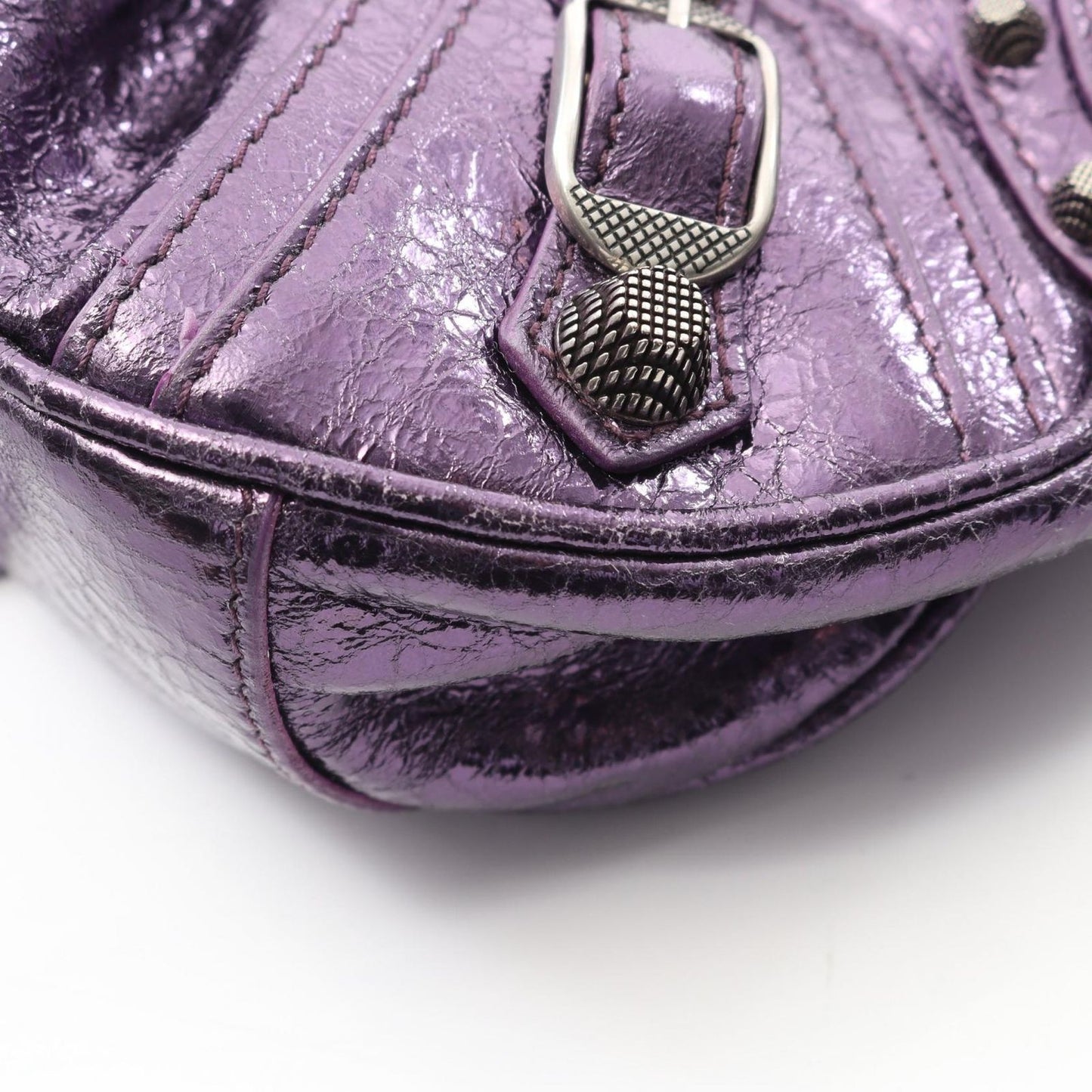 Balenciaga Shoulder Bag le Cagole XS 671309 Metallic Purple Leather le Cagole