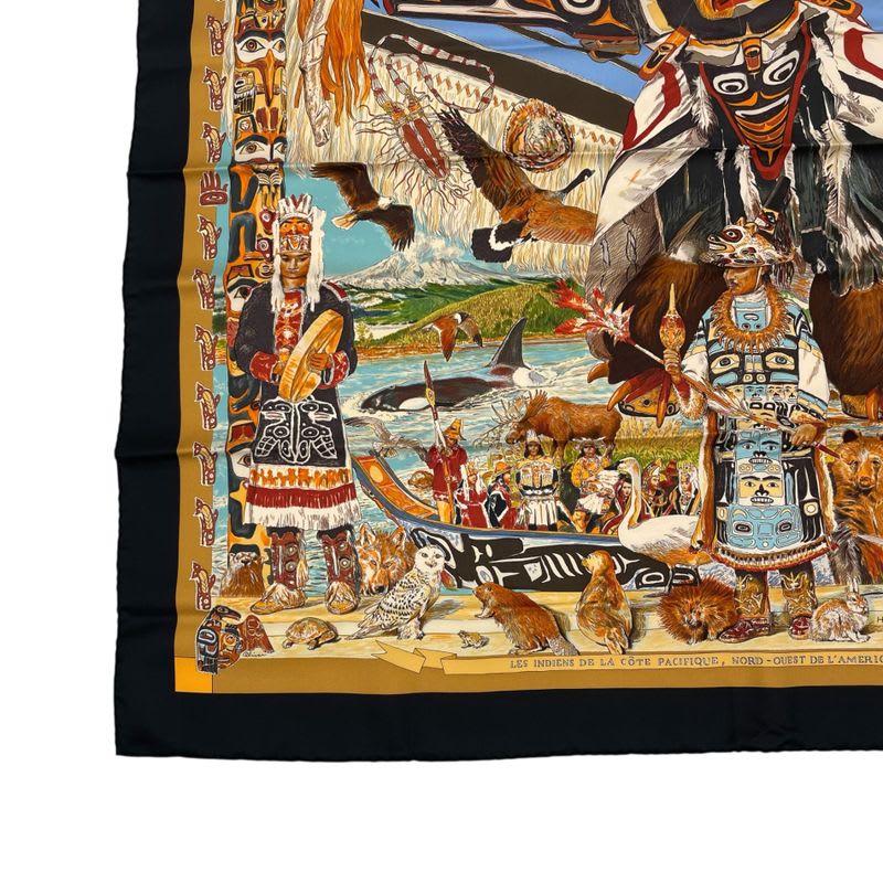 Hermes Carre 90 Tsitsika Silk Scarf Black