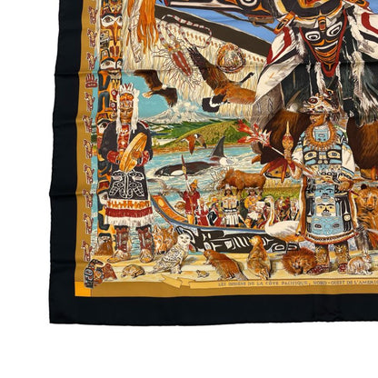 Hermes Carre 90 Tsitsika Silk Scarf Black