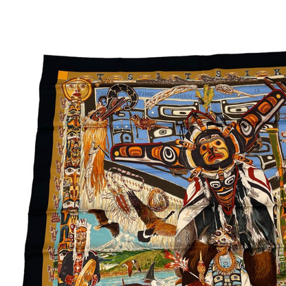 Hermes Carre 90 Tsitsika Silk Scarf Black