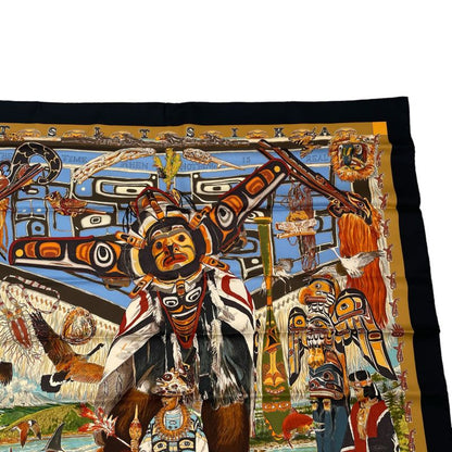 Hermes Carre 90 Tsitsika Silk Scarf Black