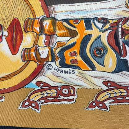 Hermes Carre 90 Tsitsika Silk Scarf Black