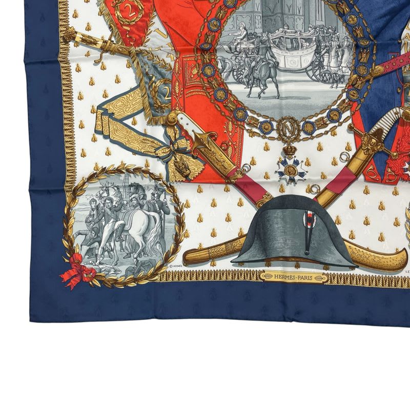 Hermes Scarf 100% Silk Kale90 Napoleon Navy Multicolor Box