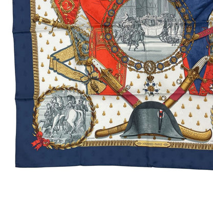 Hermes Scarf 100% Silk Kale90 Napoleon Navy Multicolor Box