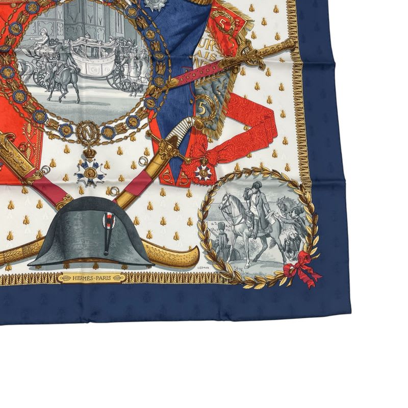 Hermes Scarf 100% Silk Kale90 Napoleon Navy Multicolor Box