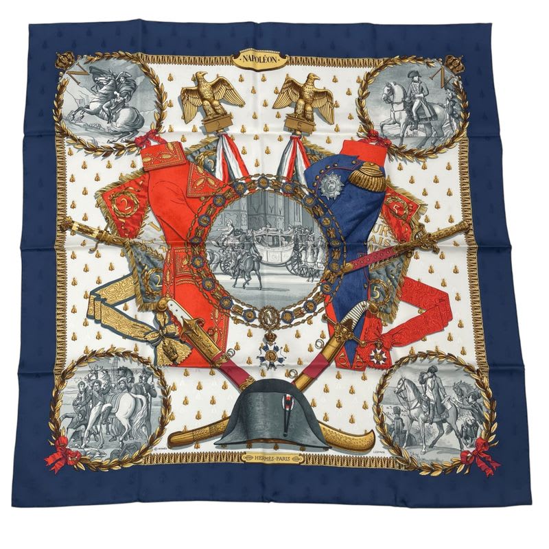 Hermes Scarf 100% Silk Kale90 Napoleon Navy Multicolor Box