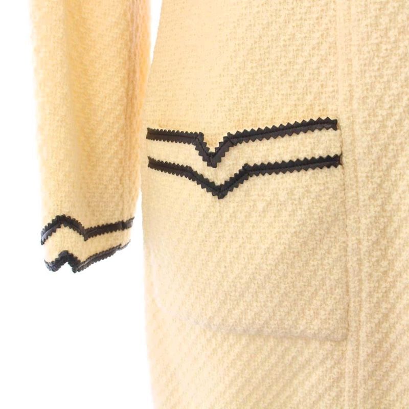 Chanel Collarless Coat Tweed Outer Buttonless 38 Beige KH