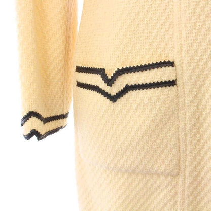 Chanel Collarless Coat Tweed Outer Buttonless 38 Beige KH