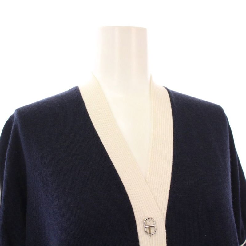 Hermes 25ss Chaine D'ancre Knit Cardigan Short Sleeve Cashmere Silk 38 Navy