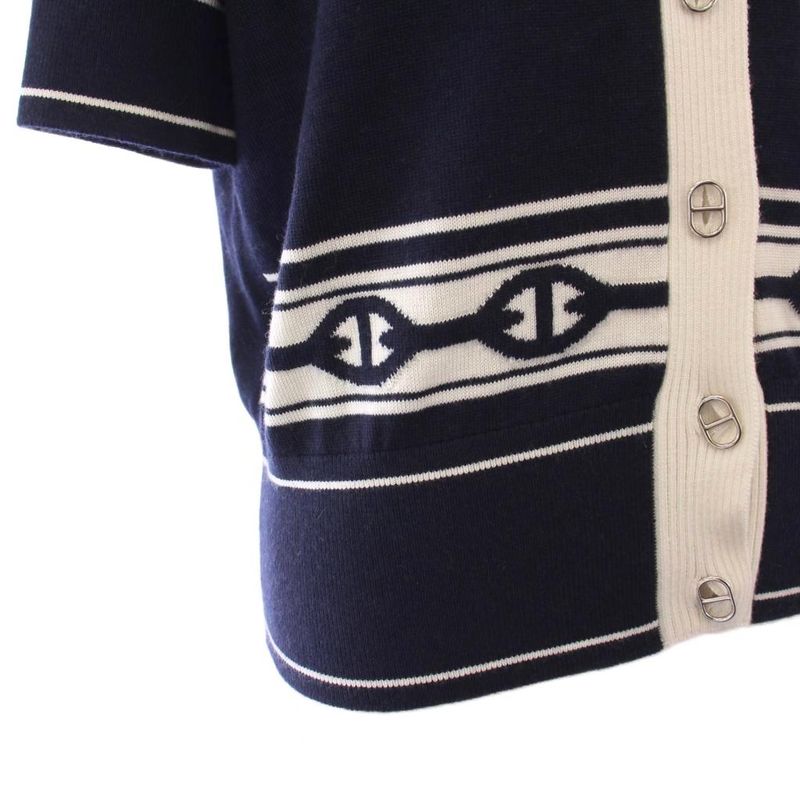 Hermes 25ss Chaine D'ancre Knit Cardigan Short Sleeve Cashmere Silk 38 Navy