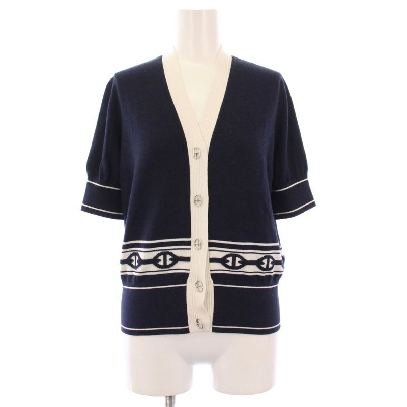 Hermes 25ss Chaine D'ancre Knit Cardigan Short Sleeve Cashmere Silk 38 Navy