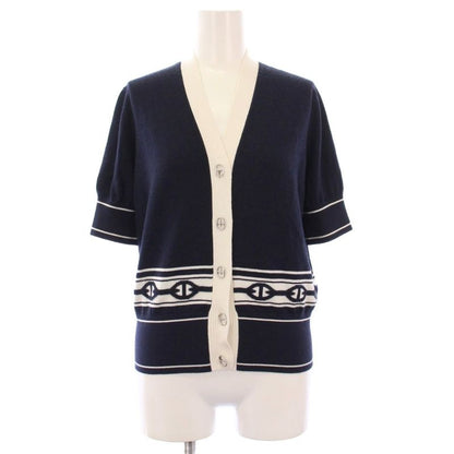 Hermes 25ss Chaine D'ancre Knit Cardigan Short Sleeve Cashmere Silk 38 Navy