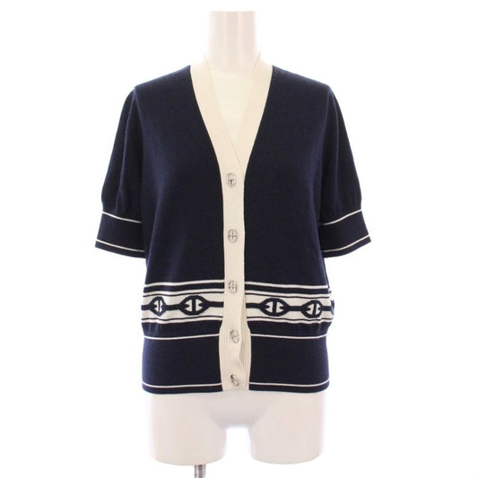 Hermes 25ss Chaine D'ancre Knit Cardigan Short Sleeve Cashmere Silk 38 Navy