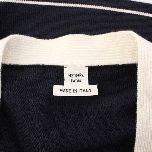 Hermes 25ss Chaine D'ancre Knit Cardigan Short Sleeve Cashmere Silk 38 Navy