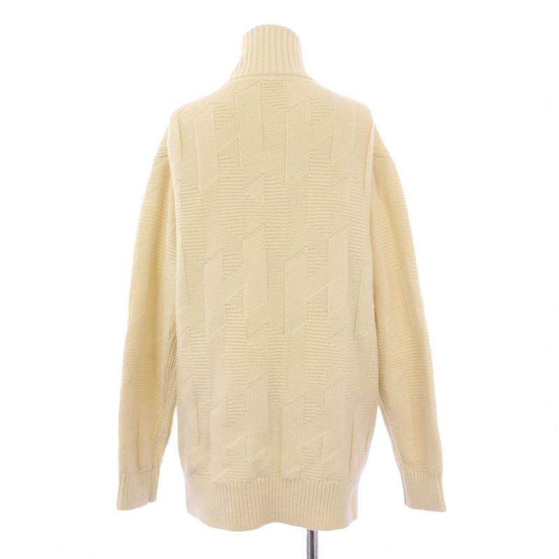 Hermes 24ss Knit Cardigan Long Sleeve Stand Collar H Logo 34 White KH