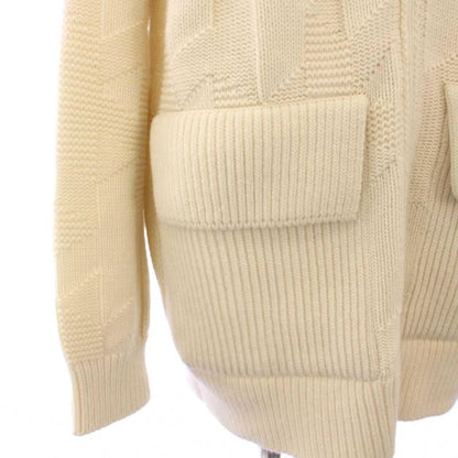 Hermes 24ss Knit Cardigan Long Sleeve Stand Collar H Logo 34 White KH