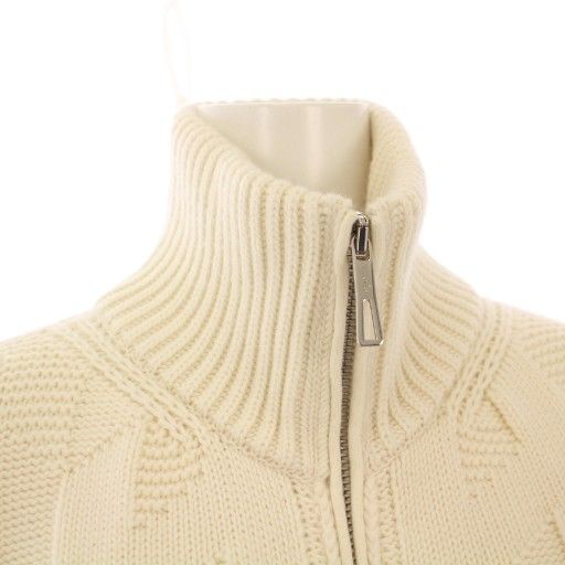 Hermes 24ss Knit Cardigan Long Sleeve Stand Collar H Logo 34 White KH