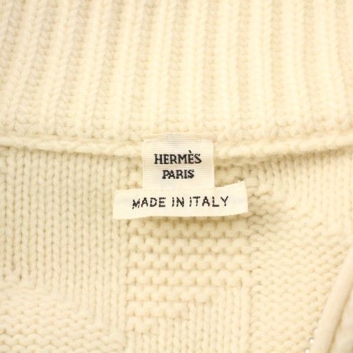 Hermes 24ss Knit Cardigan Long Sleeve Stand Collar H Logo 34 White KH