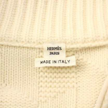 Hermes 24ss Knit Cardigan Long Sleeve Stand Collar H Logo 34 White KH