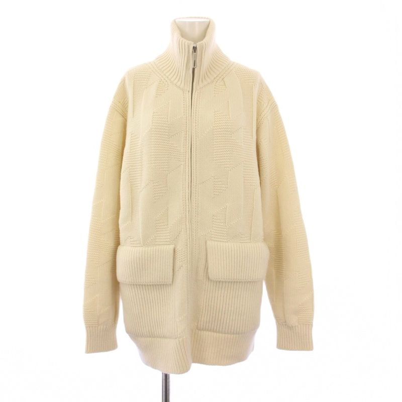 Hermes 24ss Knit Cardigan Long Sleeve Stand Collar H Logo 34 White KH