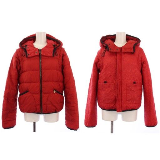 Louis Vuitton 2way Monogram Reversible Jacket Hoodie Outerwear 40 Red Rw102w