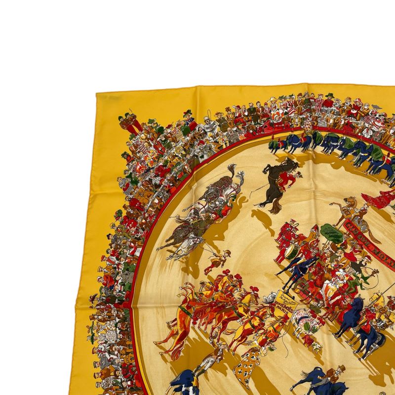 Hermes Scarf 100% Silk Carre 90 Cirque Molier Circus Yellow