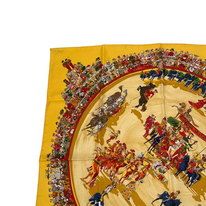 Hermes Scarf 100% Silk Carre 90 Cirque Molier Circus Yellow