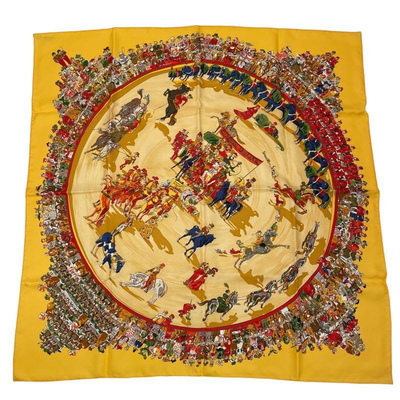 Hermes Scarf 100% Silk Carre 90 Cirque Molier Circus Yellow