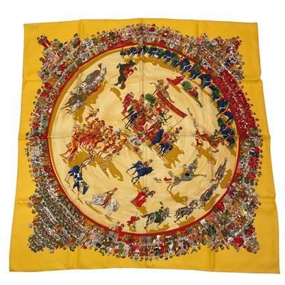 Hermes Scarf 100% Silk Carre 90 Cirque Molier Circus Yellow
