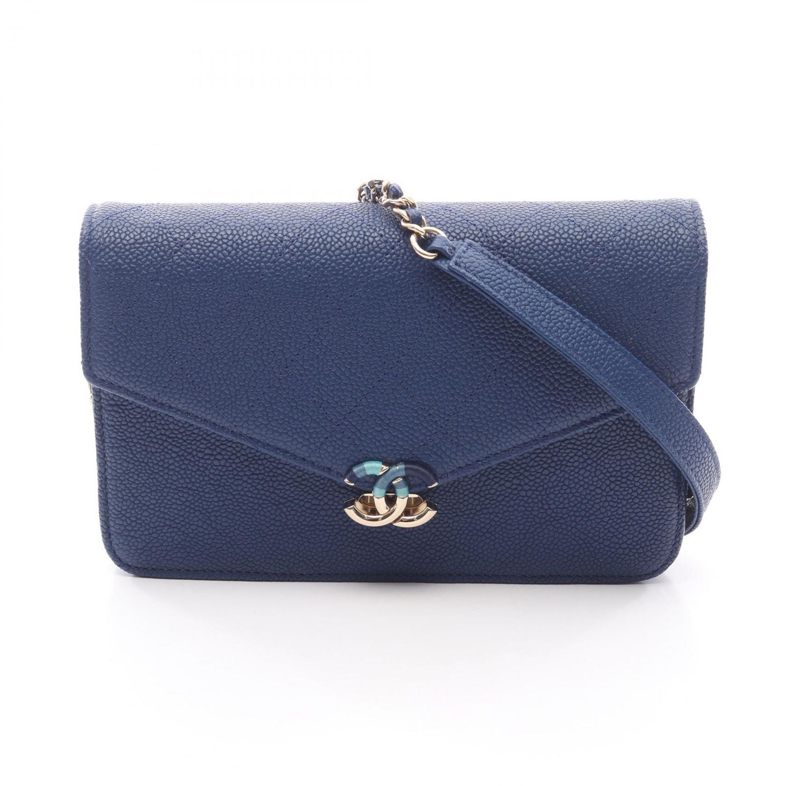 Chanel Shoulder Bag Matelasse Half Coco Blue Leather Calf (Cowhide) Matelasse
