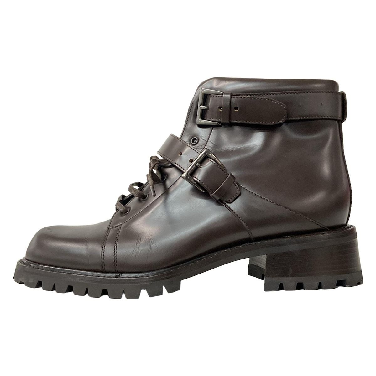 Prada Short Boots 38 1/2 Women's Excellent Condition Dark Brown Leather