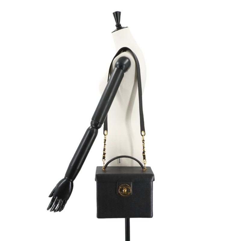 Chanel Caviar Leather Vanity 2-Way Hand Shoulder Bag Black Vintage