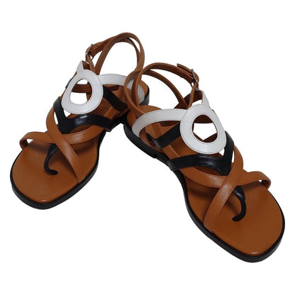 Hermes Sandals 35 1/2 Women's Carthage Light Brown X Black X White Outsole