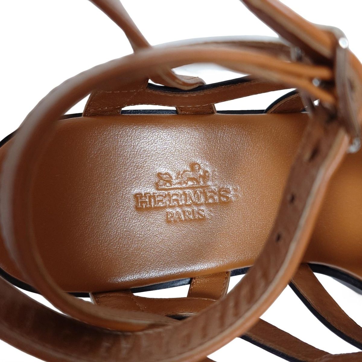 Hermes Sandals 35 1/2 Women's Carthage Light Brown X Black X White Outsole