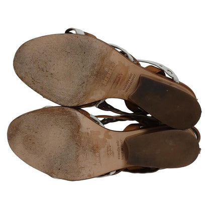 Hermes Sandals 35 1/2 Women's Romanza White X Light Brown Chaine Dancre Leather