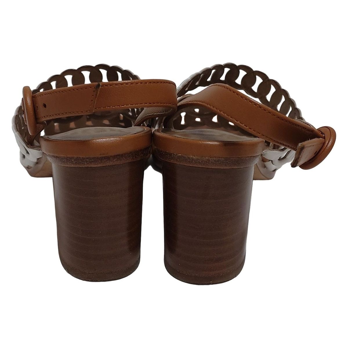 Hermes Sandals 35 1/2 Women's Romanza White X Light Brown Chaine Dancre Leather