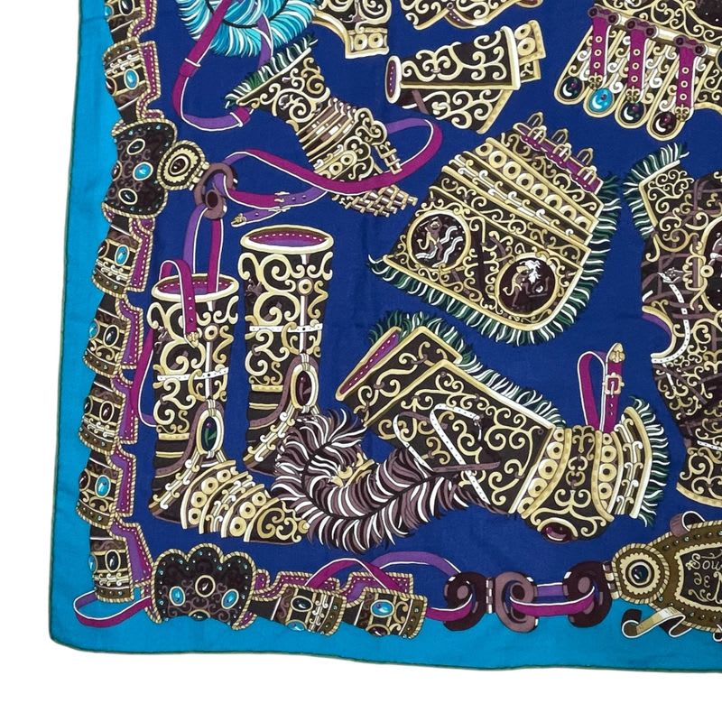 Hermes Scarf Carre 140 Cashmere SOUS LE GIDE de MARS God Of War Blue