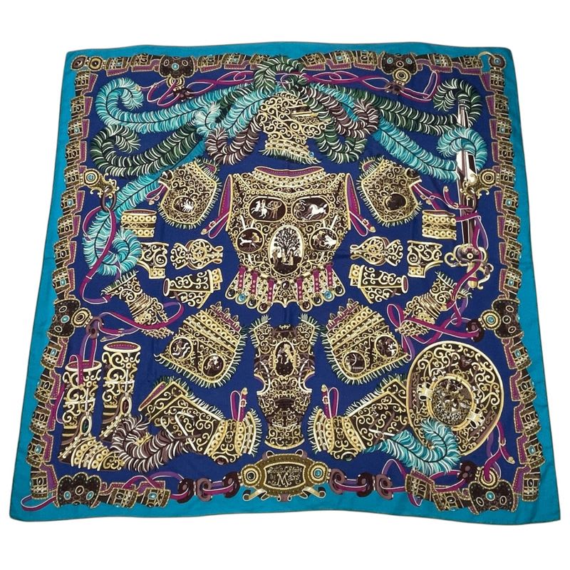 Hermes Scarf Carre 140 Cashmere SOUS LE GIDE de MARS God Of War Blue