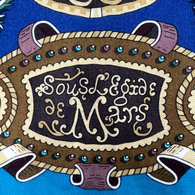 Hermes Scarf Carre 140 Cashmere SOUS LE GIDE de MARS God Of War Blue