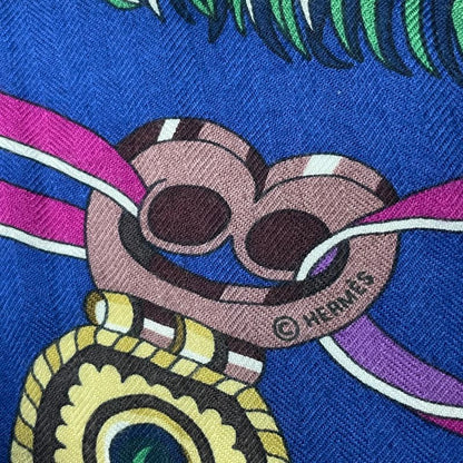 Hermes Scarf Carre 140 Cashmere SOUS LE GIDE de MARS God Of War Blue