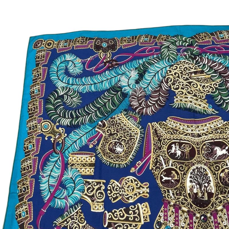 Hermes Scarf Carre 140 Cashmere SOUS LE GIDE de MARS God Of War Blue