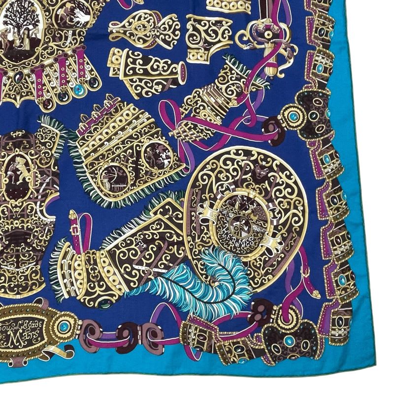 Hermes Scarf Carre 140 Cashmere SOUS LE GIDE de MARS God Of War Blue