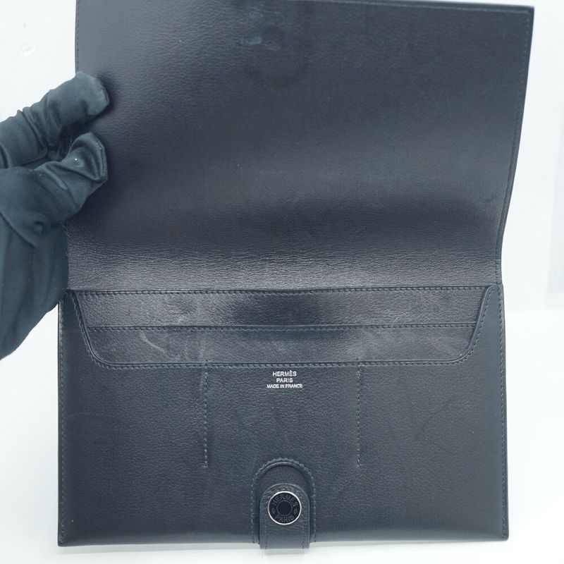 Hermes H085246ck89 Tutanman Wallet Black Silver-hardware B Engraved