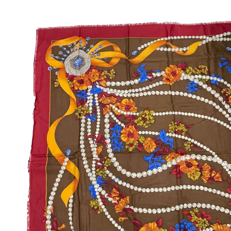Cartier Scarf 140 X140 cm Large Wool Floral Accessory Pattern Multicolor