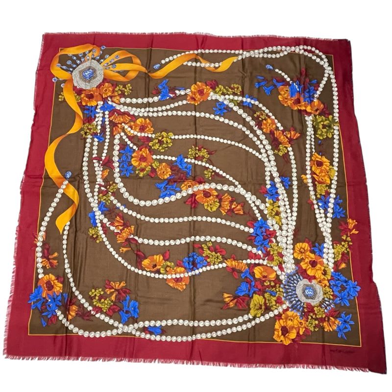 Cartier Scarf 140 X140 cm Large Wool Floral Accessory Pattern Multicolor