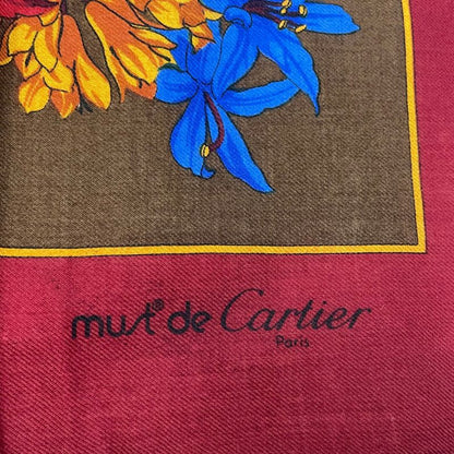 Cartier Scarf 140 X140 cm Large Wool Floral Accessory Pattern Multicolor