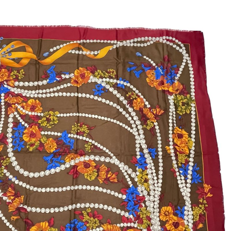 Cartier Scarf 140 X140 cm Large Wool Floral Accessory Pattern Multicolor