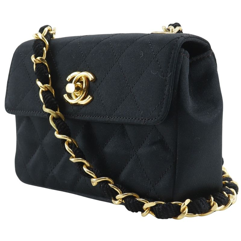 Chanel Mini Chain Shoulder Rope Vintage Satin Black Women's Shoulder Bag